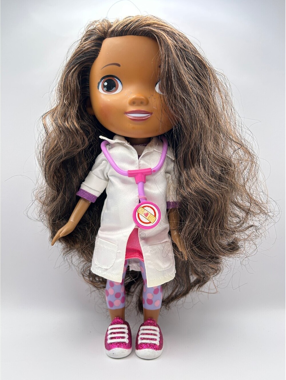 Disney Doc McStuffins Doll Lab Coat Stethoscope Polka Dots Used
